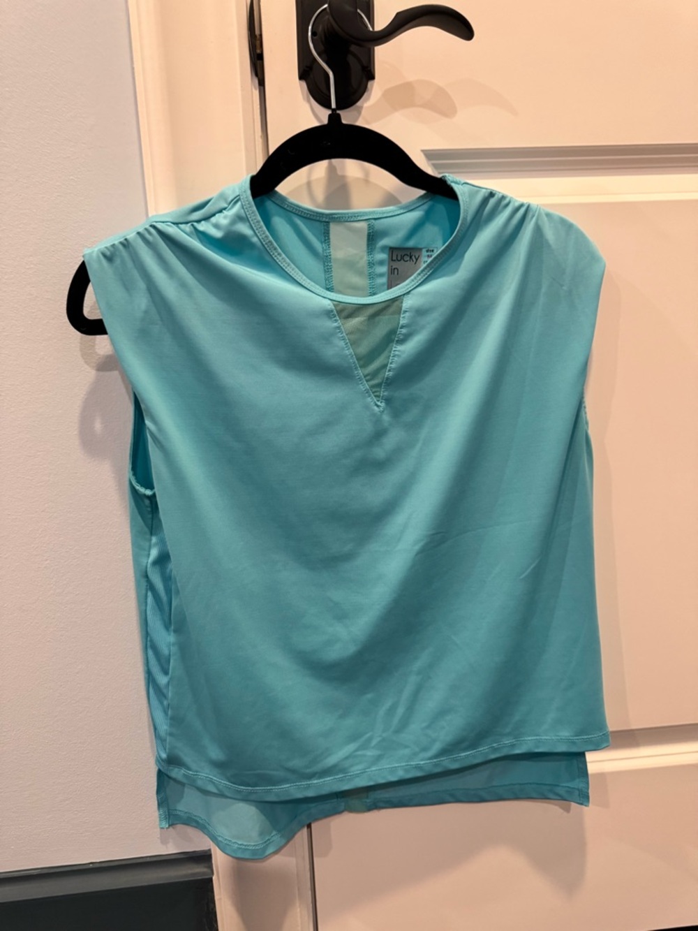 Lucky in Love Aqua Sleeveless Tank with V-Inset